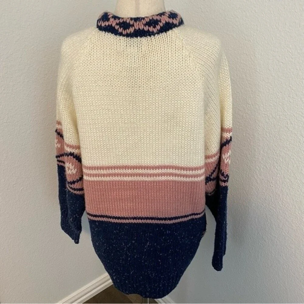 FaBE Vintage Sweater Navy Pink Cream Ski Winter Diamond Snowflake Design Size S
